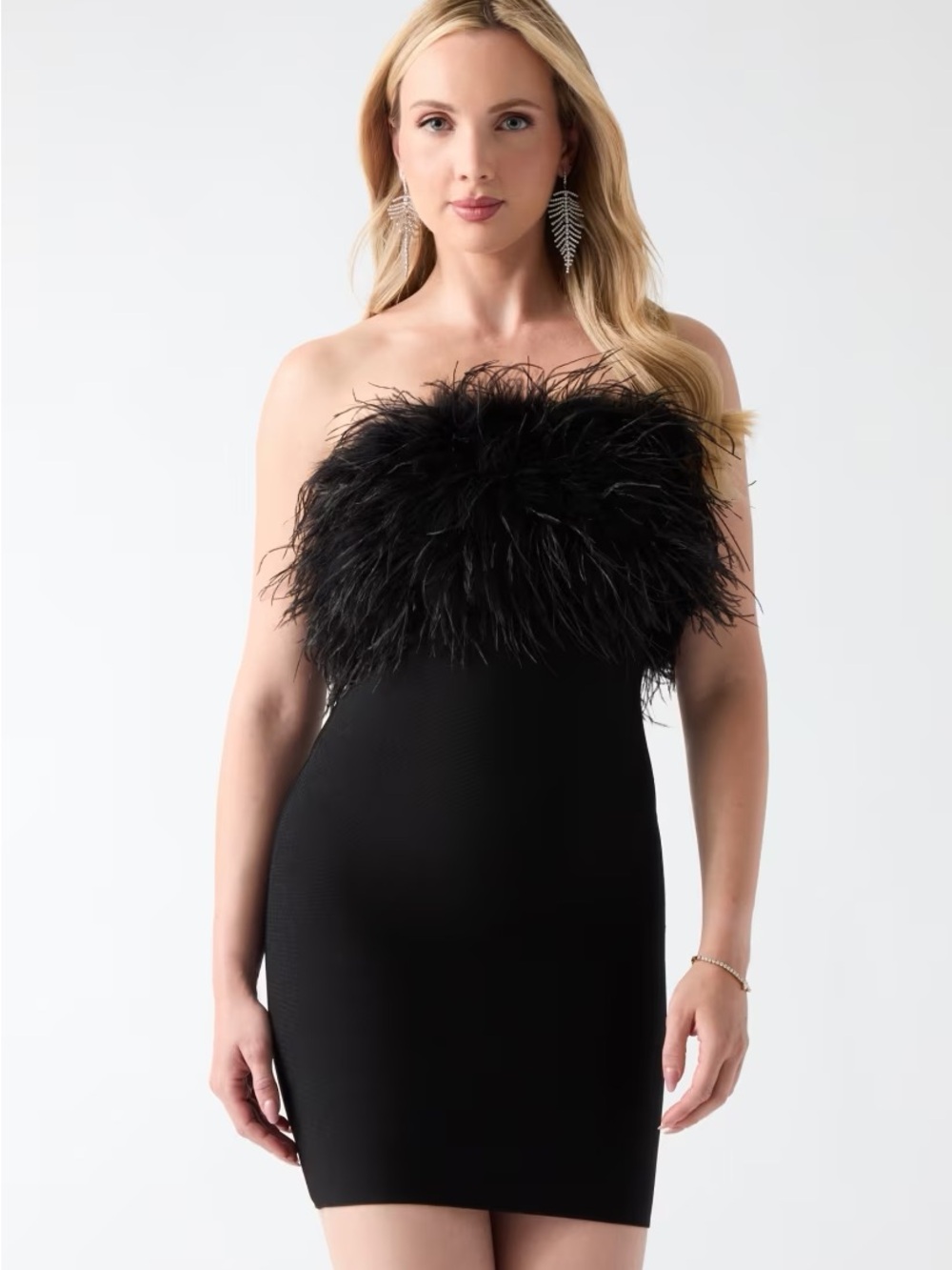 Strapless Black Feather Trim Bodycon Dress size us 6 nwt Marciano
